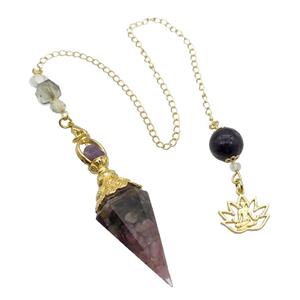 Multicolor Tourmaline Chips Resin Pendulum Pendant Chakra Gold Plated, approx 20-60mm, 12mm, 17mm, 20cm chain [GM18017]