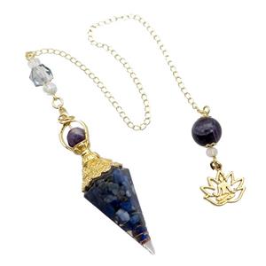 Blue Lapis Chips Resin Pendulum Pendant Chakra Gold Plated, approx 20-60mm, 12mm, 17mm, 20cm chain [GM18018]