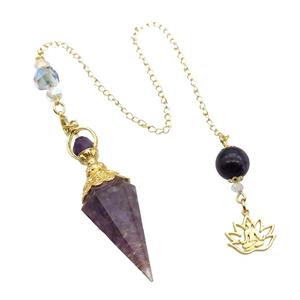 Purple Amethyst Chips Resin Pendulum Pendant Chakra Gold Plated, approx 20-60mm, 12mm, 17mm, 20cm chain [GM18019]