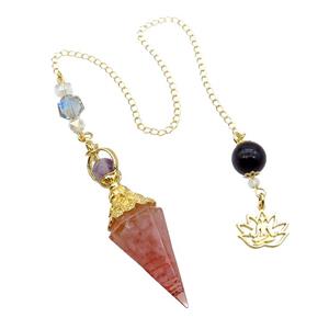 Pink Rose Quartz Chips Resin Pendulum Pendant Chakra Gold Plated, approx 20-60mm, 12mm, 17mm, 20cm chain [GM18020]