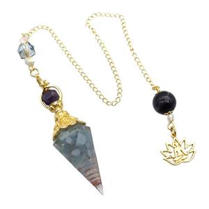 Blue Aqumarine Chips Resin Pendulum Pendant Chakra Gold Plated, approx 20-60mm, 12mm, 17mm, 20cm chain [GM18022]