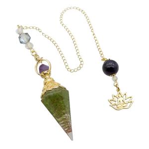 Green Peridot Chips Resin Pendulum Pendant Chakra Gold Plated, approx 20-60mm, 12mm, 17mm, 20cm chain [GM18023]