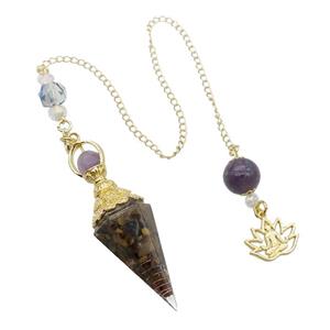 Tiger Eye Stone Chips Resin Pendulum Pendant Chakra Gold Plated, approx 20-60mm, 12mm, 17mm, 20cm chain [GM18024]