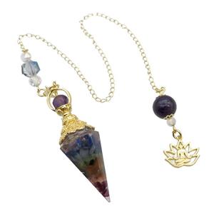 Mixed Gemstone Chips Resin Pendulum Pendant Chakra Gold Plated, approx 20-60mm, 12mm, 17mm, 20cm chain [GM18026]