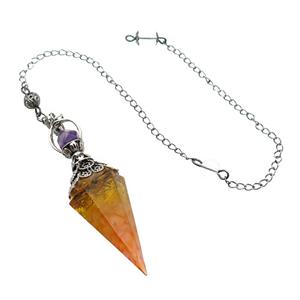 Citrine And Rose Quartz Chips Resin Pendulum Pendant Antique Red, approx 20-60mm, 6mm, 20cm chain [GM18028]