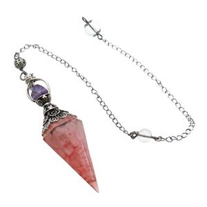 Pink Rose Quartz Chips Resin Pendulum Pendant Antique Silver, approx 20-60mm, 6mm, 20cm chain [GM18029]