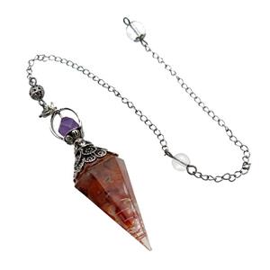 Red Carnelian Agate Chips Resin Pendulum Pendant Antique Silver, approx 20-60mm, 6mm, 20cm chain [GM18030]