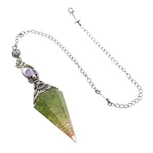 Green Peridot Chips Resin Pendulum Pendant Antique Silver, approx 20-60mm, 6mm, 20cm chain [GM18031]