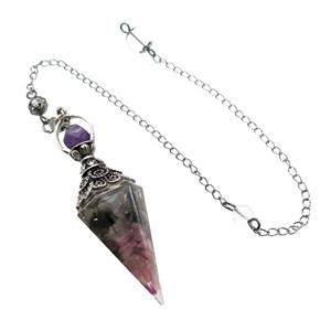 Multicolor Tourmaline Chips Resin Pendulum Pendant Antique Silver, approx 20-60mm, 6mm, 20cm chain [GM18032]