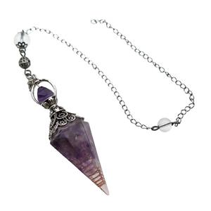 Purple Amethyst Chips Resin Pendulum Pendant Antique Silver, approx 20-60mm, 6mm, 20cm chain [GM18034]