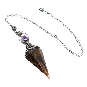 Tiger Eye Stone Chips Resin Pendulum Pendant Antique Silver, approx 20-60mm, 6mm, 20cm chain [GM18035]
