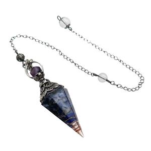 Blue Lapis Chips Resin Pendulum Pendant Antique Silver, approx 20-60mm, 6mm, 20cm chain [GM18036]