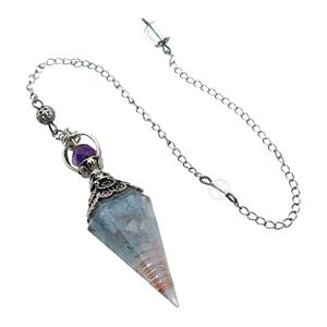 Blue Aquamarine Chips Resin Pendulum Pendant Antique Silver, approx 20-60mm, 6mm, 20cm chain [GM18040]