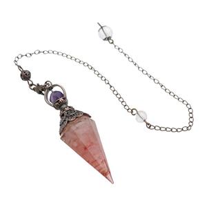 Pink Rose Quartz Chips Resin Pendulum Pendant Antique Red, approx 20-60mm, 6mm, 20cm chain [GM18041]
