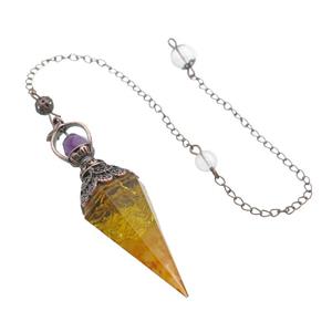 Yellow Citrine Chips Resin Pendulum Pendant Antique Red, approx 20-60mm, 6mm, 20cm chain [GM18043]
