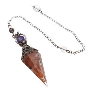 Red Carnelian Agate Chips Resin Pendulum Pendant Antique Red, approx 20-60mm, 6mm, 20cm chain [GM18044]
