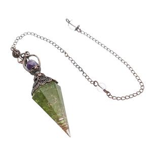 Green Peridot Chips Resin Pendulum Pendant Antique Red, approx 20-60mm, 6mm, 20cm chain [GM18046]