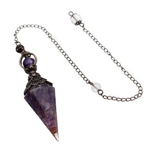 Purple Amethyst Chips Resin Pendulum Pendant Antique Red, approx 20-60mm, 6mm, 20cm chain [GM18050]