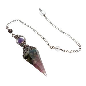 Multicolor Tourmaline Chips Resin Pendulum Pendant Antique Red, approx 20-60mm, 6mm, 20cm chain [GM18052]
