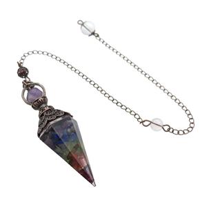 Mixed Gemstone Chips Resin Pendulum Chakra Pendant Antique Red, approx 20-60mm, 6mm, 20cm chain [GM18053]