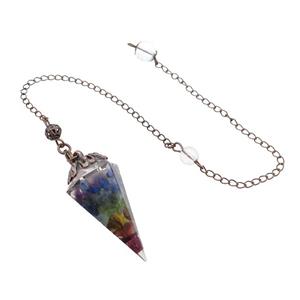 Mixed Gemstone Chips Resin Pendulum Pendant Chakra Antique Red, approx 20-40mm, 20cm chain [GM18054]