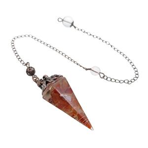 Red Carnelian Agate Chips Resin Pendulum Pendant Antique Red, approx 20-40mm, 20cm chain [GM18056]