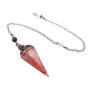 Pink Rose Quartz Chips Resin Pendulum Pendant Antique Red, approx 20-40mm, 20cm chain [GM18057]
