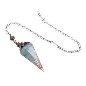 Blue Aquamarine Chips Resin Pendulum Pendant Antique Red, approx 20-40mm, 20cm chain [GM18059]