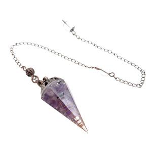 Purple Amethyst Chips Resin Pendulum Pendant Antique Red, approx 20-40mm, 20cm chain [GM18061]