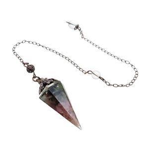 Multicolor Tourmaline Chips Resin Pendulum Pendant Antique Red, approx 20-40mm, 20cm chain [GM18064]