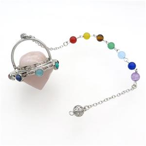 Pink Rose Quartz Pendulum Pendant Chakra Platinum Plated, approx 35mm, 18cm chain [GM18069]