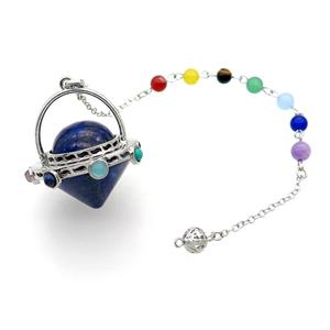Blue Lapis Lazuli Pendulum Pendant Chakra Platinum Plated, approx 35mm, 18cm chain [GM18073]