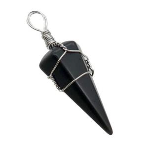 Black Onyx Agate Pendulum Pendant Wire Wrapped, approx 18-35mm [GM18077]