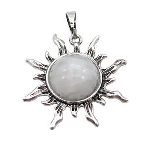 Clear Quartz Crystal Sun Alloy Pendant Antique Silver, approx 33mm [GM18082]