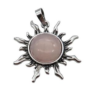 Pink Rose Quartz Sun Alloy Pendant Antique Silver, approx 33mm [GM18083]