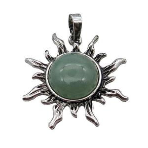 Green Aventurine Sun Alloy Pendant Antique Silver, approx 33mm [GM18085]