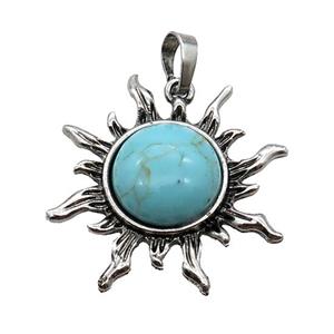 Alloy Sun Pendant Pave Turquoise Antique Silver, approx 33mm [GM18086]