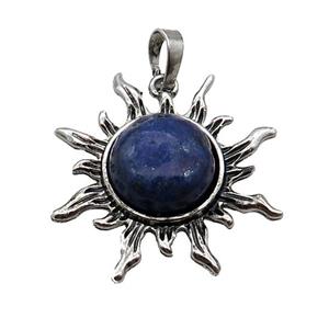 Blue Lapis Sun Alloy Pendant Antique Silver, approx 33mm [GM18088]