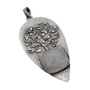Alloy Arrowhead Pendant Tree Pave Clear Quartz Antique Silver, approx 30-58mm [GM18091]