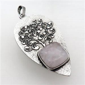 Alloy Arrowhead Pendant Tree Pave Rose Quartz Antique Silver, approx 30-58mm [GM18092]