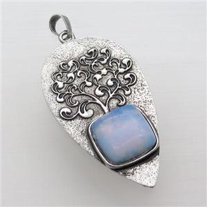 Alloy Arrowhead Pendant Tree Pave White Opalite Antique Silver, approx 30-58mm [GM18093]