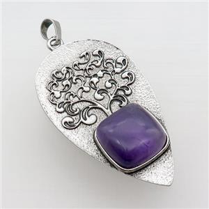 Alloy Arrowhead Pendant Tree Pave Amethyst Antique Silver, approx 30-58mm [GM18097]