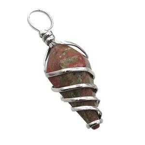 Unakite Pendulum Pendant Wire Wrapped, approx 16-30mm [GM18100]