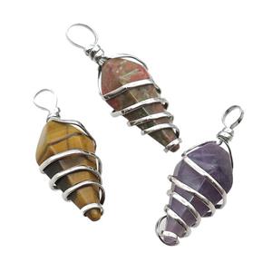 Mixed Gemstone Pendulum Pendant Wire Wrapped, approx 16-30mm [GM18110]