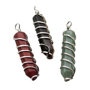 Mix Gemstone Bullet Pendant Wire Wrapped, approx 11-45mm [GM18117]