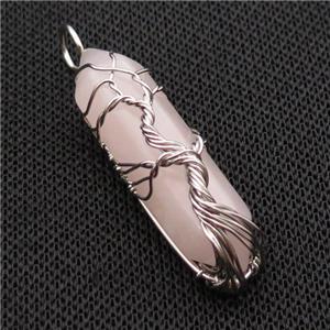 Pink Rose Quartz Bullet Pendant Tree Wire Wrapped, approx 11-40mm [GM18119]