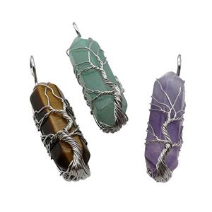 Mix Gemstone Bullet Pendant Tree Wire Wrapped, approx 11-40mm [GM18125]