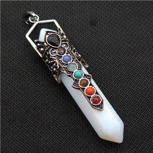 White Opalite Prism Pendant Alloy Chakra Antique Silver, approx 14-75mm [GM18126]