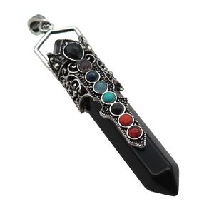Black Onyx Prism Pendant Alloy Chakra Antique Silver, approx 14-75mm [GM18128]