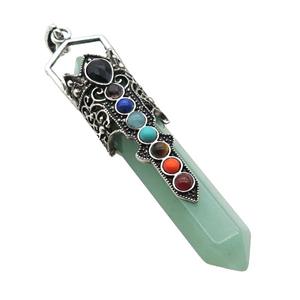 Green Aventurine Prism Pendant Alloy Chakra Antique Silver, approx 14-75mm [GM18129]